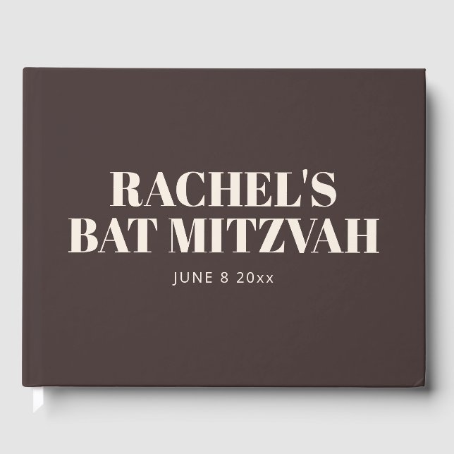 Modern Bat Mitzvah Brown Personalized Name Memory Gästböcker (Framsida)