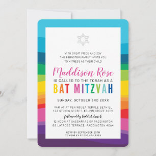 MODERN BAT MITZVAH färggrafik, regnbåge med teknis Inbjudningar