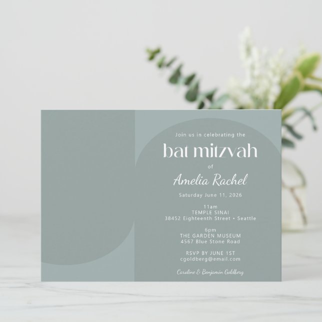 Modern Bat mitzvah för Geometric Arch Dusty Teal Inbjudningar (Stående Fram)