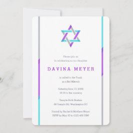 Modern Bat mitzvah inbjudan | Lila + Uppgift