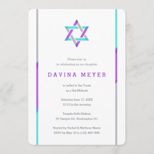 Modern Bat mitzvah inbjudan Lila + Uppgift