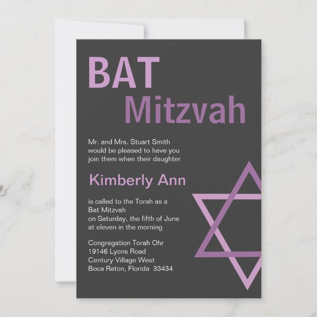 Modern Bat mitzvah innovation - Grått och rosa av  Inbjudningar (Framsida)