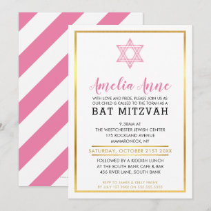 MODERN BAT MITZVAH juönskstjärna för rosa vid INBJ Inbjudningar