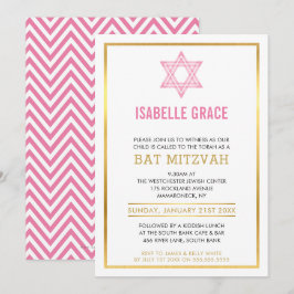 MODERN BAT MITZVAH juönskstjärna för rosa vid INBJ Inbjudningar