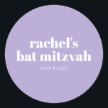Modern Bat mitzvah Lavender Lila Personlig Runt Klistermärke<br><div class="desc">Modern Bat mitzvah Lavender Lila Personlig Round Sticker</div>