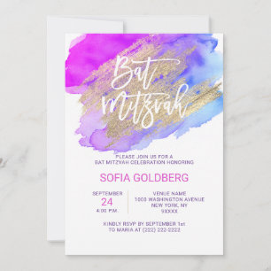 Modern Bat mitzvah Lila Blue Inbjudningar