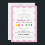 MODERN BAT MITZVAH regnbåge färg vågigt gräns rosa Inbjudningar<br><div class="desc">by kat masard >> https://linktr.ee/simplysweetpaperie <<< En modern, helt enkelt klassinbjudan till ditt barns PUB, Fladdermus eller B'NAI MITZVAH TIP: 1. Om du vill ändra/flytta grafik & typsnitt och lägga till mer text - slått knappen "anpassa". - - - - - - - - - - - - - -...</div>