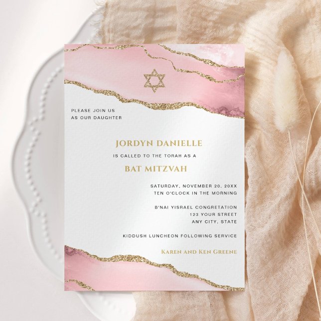 Modern bat mitzvah, Rosa och Guld Glitter Inbjudningar (Skapare uppladdad)