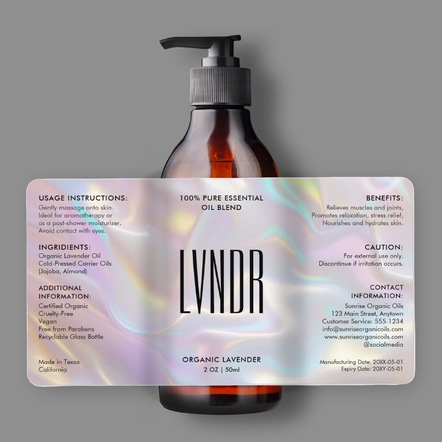 Modern Bath Body Beauty Ingredients Holografiska Fraktsedel (Modern Bath Body Beauty Ingredients Holographic Label
)