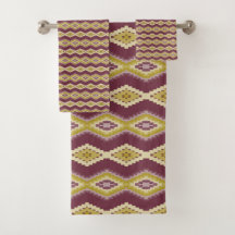 Modern Bath Towel Set in Plum and Guld