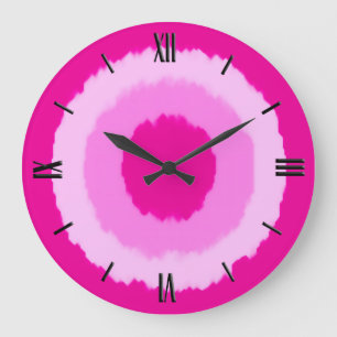 Modern batik cirklar - fuchsia rosor stor klocka
