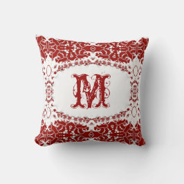 Modern Batik Monogram White Red Cushion Kudde