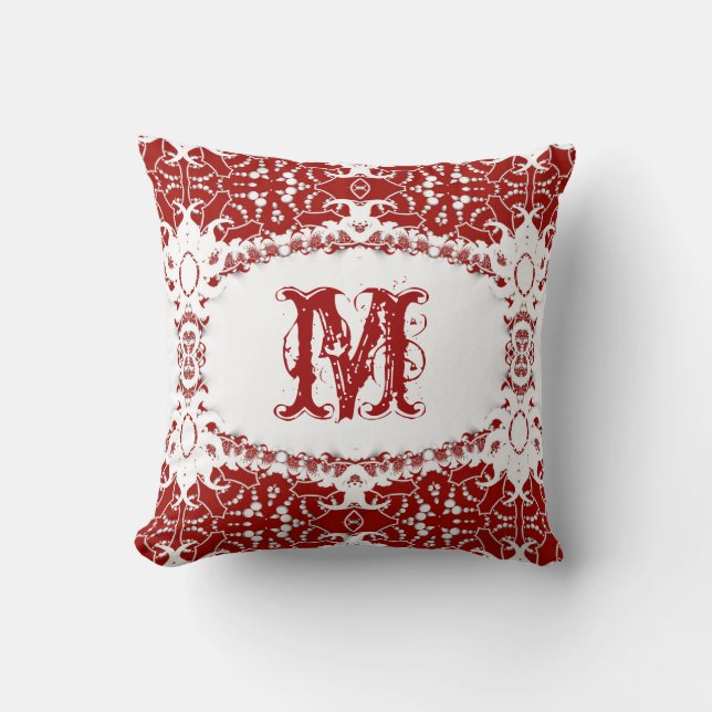 Modern Batik Monogram White Red Cushion Kudde (Framsida)