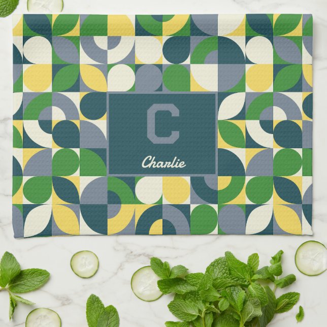 Modern Bauhaus Abstrakt Geometric Monogram Mönster Kökshandduk (Vikta)