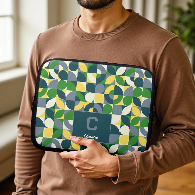 Modern Bauhaus Abstrakt Geometrisk Monogrammönster Laptop Fodral (Skapare uppladdad)