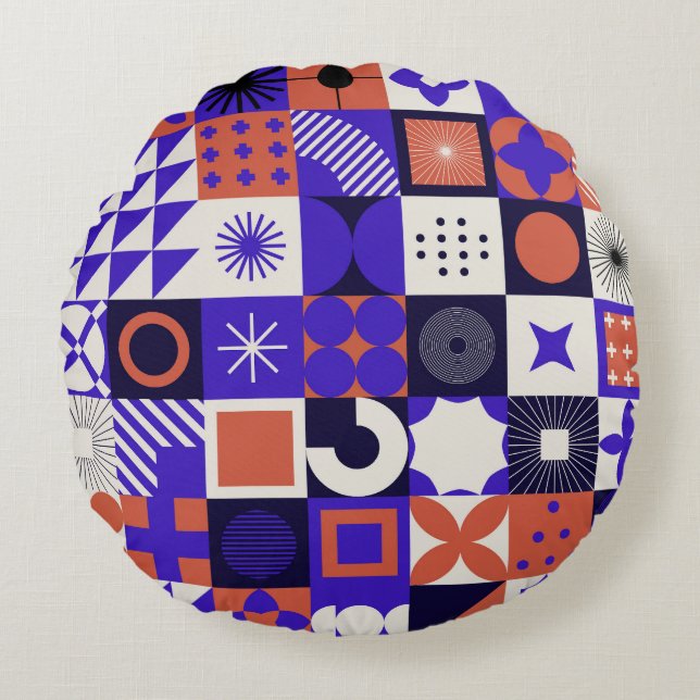 Modern Bauhaus: Bold Geometric Mönster. Rund Kudde (Framsidan)