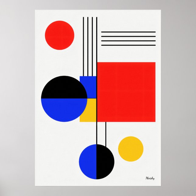 Modern Bauhaus Geometrisk Abstrakt Minimalistisk V Poster (Framsidan)