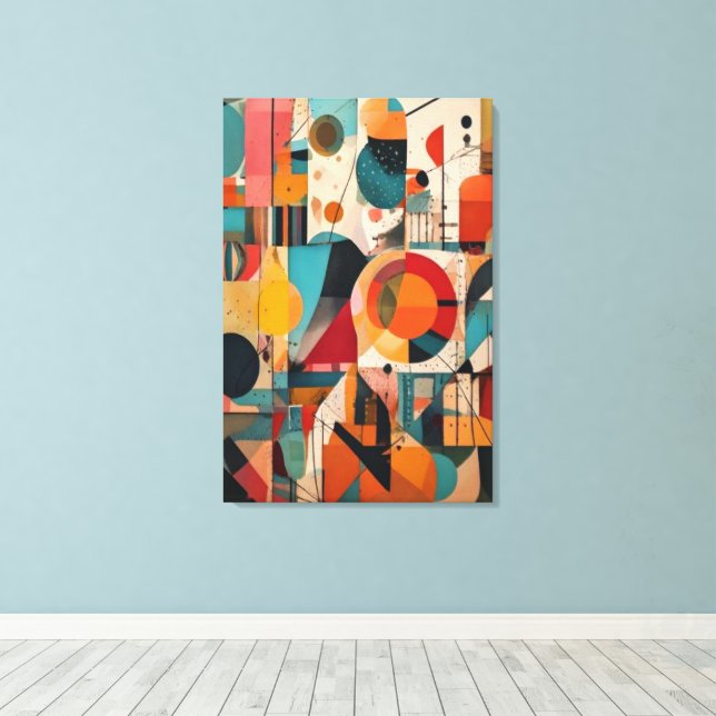 Modern Bauhaus Geometrisk Teal&Orange Abstrakt Kon Canvastryck (Insitu (trägolv))