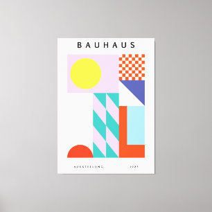 Modern Bauhaus Väggkonst Rosa Gult Canvastryck