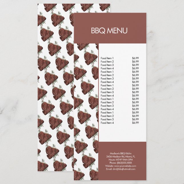 Modern BBQ Grillstek Restaurangmeny Meny (Fram/baksida)