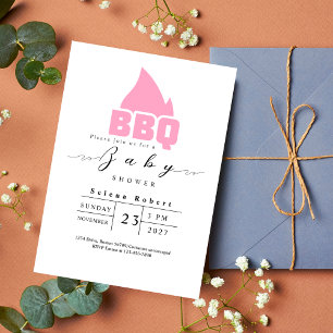 Modern BBQ picnic-babyduschens ROSA Inbjudningar