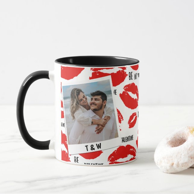 Modern Be My Valentines Lips Couple Photo Initial  Mugg (Med munk)