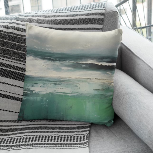 Modern Beach Abstrakt Teal Grönt Tones Kudde (Skapare uppladdad)