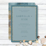 Modern Beach Abstrakt Teal & Guld Bröllop Inbjudningar<br><div class="desc">Den här designen har en blå strand och en strand i abstrakten guld och vatten baksida, med en solid teal front och ett faux-textruteområde i glitter. Modern och unik, det är perfekt för en strand eller vid bröllop. Skapat av Farmhouse Press, det är en del av Modern Beach Abstrakt Teal...</div>