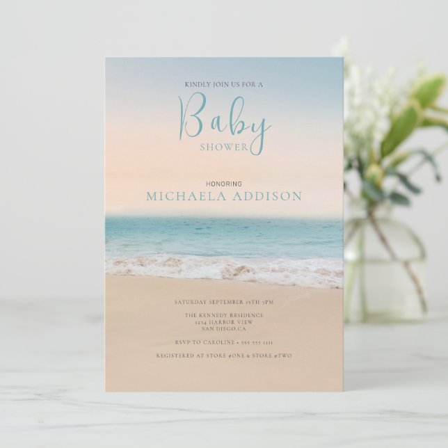 Modern Beach Baby Shower Gender Neutral Inbjudningar (Stående Fram)
