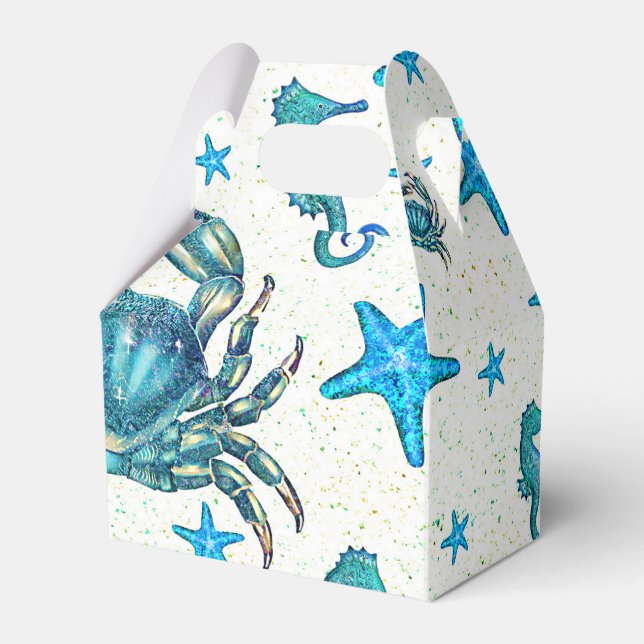Modern Beach Blue Crab Starfish Seahorse Party Presentaskar (Framsidan Sidan)