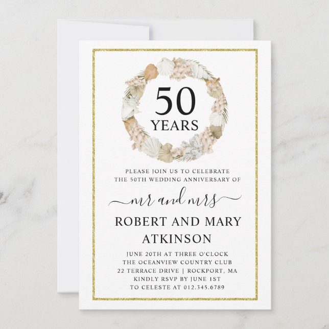 Modern Beach Boho 50-årsjubileum för bröllop Inbjudningar (Framsida)