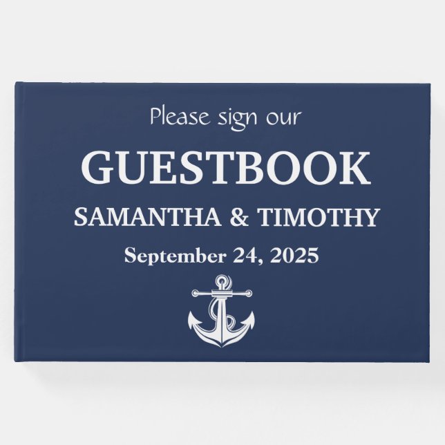 Modern Beach-bröllop för marinblå marinankor Gästböcker (Framsida)