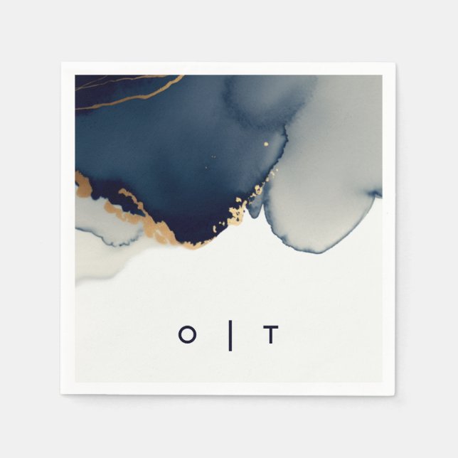 Modern Beach-bröllop vid blå Guld-marinens blå mon Pappersservett (Framsidan)