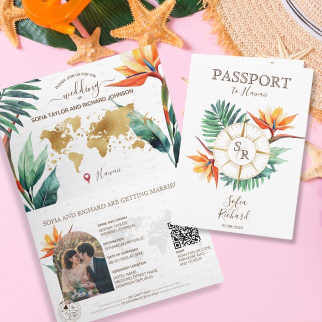 Modern Beach Destinationsbröllop Passport QR-kod Inbjudan (Skapare uppladdad)