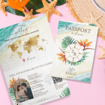 Modern Beach Destinationsbröllop Passport QR-kod