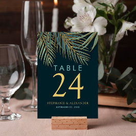 Modern Beach Handflatan Guld Teal Tropical Bröllop Bordsnummer