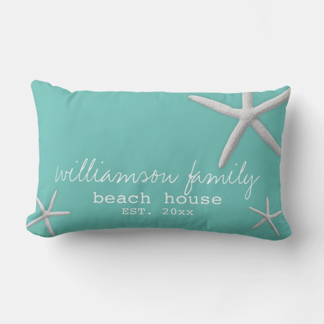 Modern Beach House Coastal Starfish Teal Blue Lumbarkudde (Framsida)