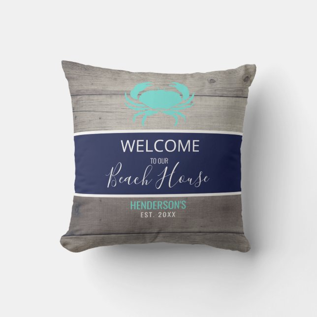 Modern Beach House Nautical Teal Blue-Personlig Kudde (Framsida)