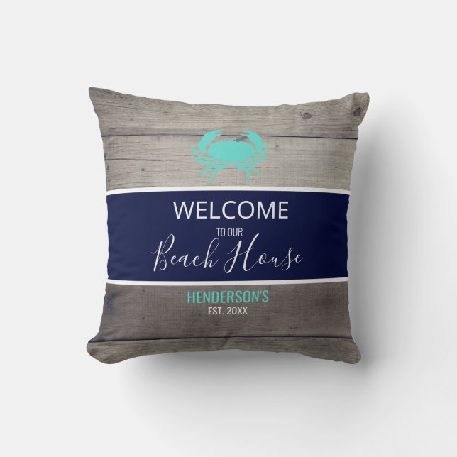 Modern Beach House Nautical Teal Blue-Personlig Kudde (Framsida)