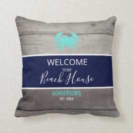 Modern Beach House Nautical Teal Blue-Personlig Kudde