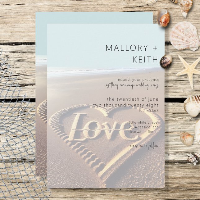 Modern Beach med Heart Vellum Stil Bröllop Inbjudningar (Skapare uppladdad)