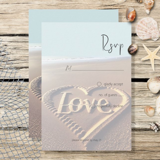 Modern Beach med Heart Vellum Stil Bröllop OSA Kort (Skapare uppladdad)