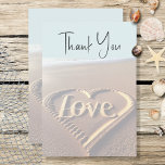 Modern Beach med Heart Vellum Stil Bröllop Tack Kort<br><div class="desc">Tack vare kortdesignen i bröllop har du ett unikt hjärta med ord kärlek,  som är etsat i stranden med mjuk tidvatten och blå himmel i bakgrunden. Framsidan har ett vellum utseende. Så unikt! Det är en del av Modern Beach med Heart Bröllop Suite skapat av Farmhouse Press.</div>