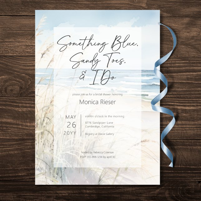 Modern Beach Nåt blått Möhippa Inbjudningar (Modern Beach Something Blue Bridal Shower Invitation)
