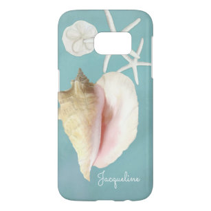 Modern Beach Seashell Conch Snäcka Starfish Art Galaxy S5 Skal