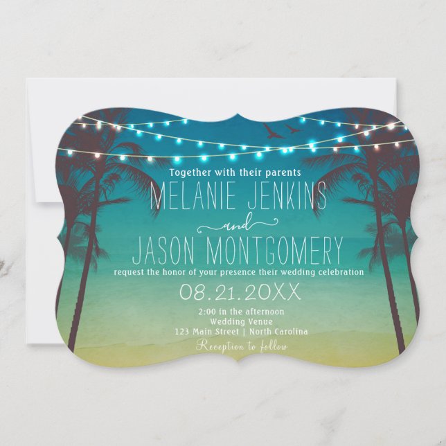 Modern Beach Tropical Handflatan Träd bröllopsinbj Inbjudningar (Framsida)
