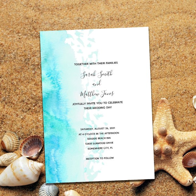 Modern Beach Watercolor Design Wedding-inbjudan Inbjudningar (Skapare uppladdad)