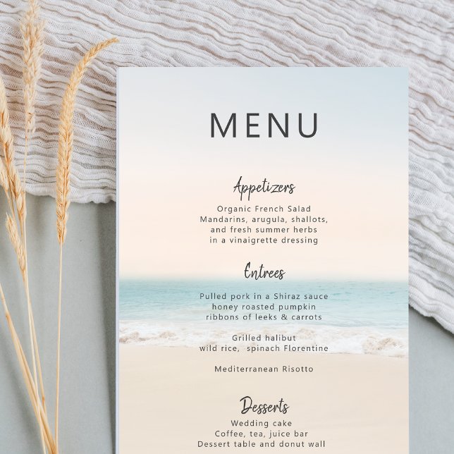 Modern Beach Wedding 3 Course Dinner Menu (Skapare uppladdad)