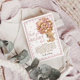 Modern Bear Ballodels Barly Wait Rosa Baby Shower Tack Kort