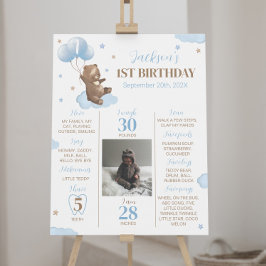 Modern Bear Balloon Birthday Milestone-skylt Poster